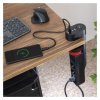 Prodlužovací kabel 1,5 m/3 zásuvky/vypínač/uchycení na stůl/USB/černý/PVC/1,5 mm2