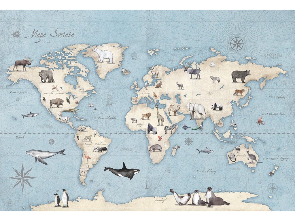 modrá mapa světa pro děti tapeta