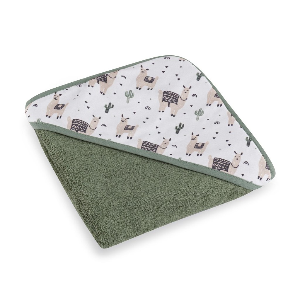 PETITE&MARS Osuška bambusová s kapucňou Loulou Llama Vibes 100 x 100 cm