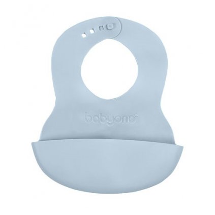 BABYONO Podbradník mäkký plastový s vreckom bez BPA blue 6m+