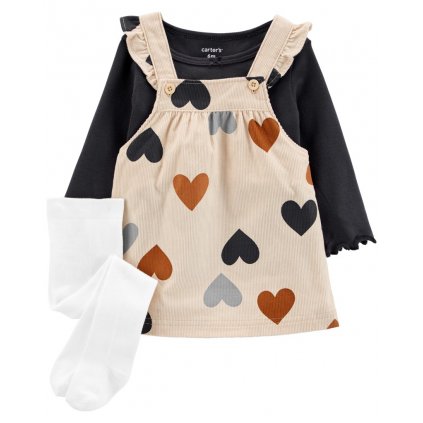 CARTER'S Set 3dielny tričko dl. rukáv, šaty na traky, pančuchy Hearts dievča NB /veľ.56