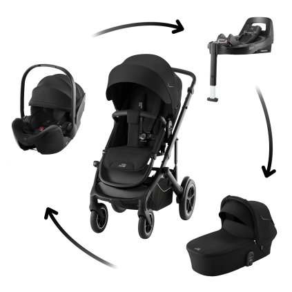 BRITAX Set kočík Smile 5Z + hlboká vanička + autosedačka Baby-Safe PRO + Vario Base 5Z Classic, Space Black