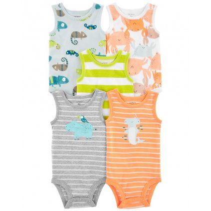 CARTER'S Body bez rukávov Stripes Animals chlapec 5ks 3m