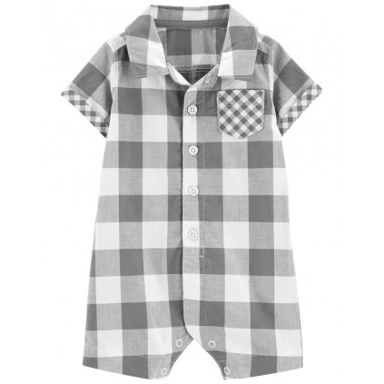 CARTER'S Overal letný krátky rukáv Grey Gingham chlapec 24m