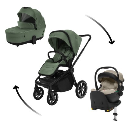 ZOPA Set kočík Move Cross 5 + hlboká korba Move XL 5 + autosedačka XM podľa vlastného výberu + báza, Rocky Green