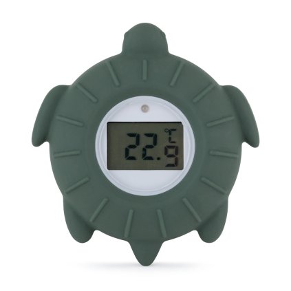 PETITE&MARS Teplomer silikónový digitálny do vody Turtle Terry Misty Green 0m+