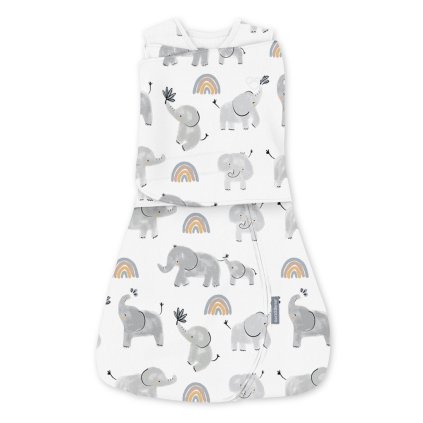 INGENUITY Zavinovačka bavlnená ulitka konvertibilná s voľným rukávom TOG 1 SwaddleMe™ Happy Elephant