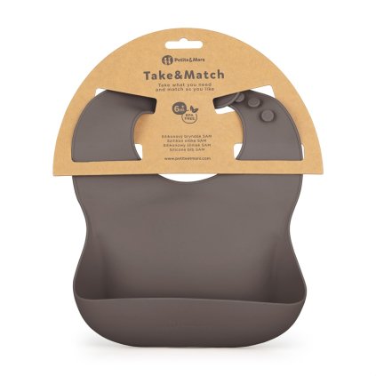 PETITE&MARS Podbradník silikónový Take&Match Bitter Cocoa 6m+
