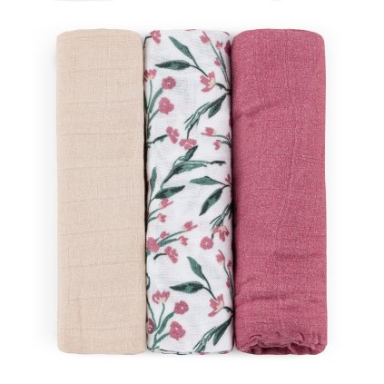PETITE & MARS Sada plienok bambusová mušelínová 3ks Moussy Pink Meadow 68 x 68 cm