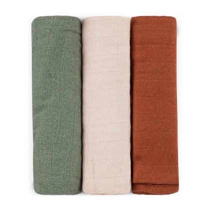PETITE & MARS Sada plienok bambusová mušelínová 3ks Moussy Earth Tones 68 x 68 cm