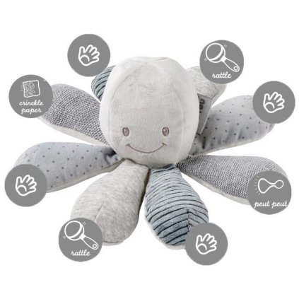 NATTOU Hračka chobotnička edukačná 8 aktivít Lapidou grey