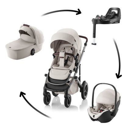 BRITAX Set kočík Smile 5Z + hlboká korba + autosedačka Baby-Safe PRO + Vario Base 5Z Lux, Soft Taupe