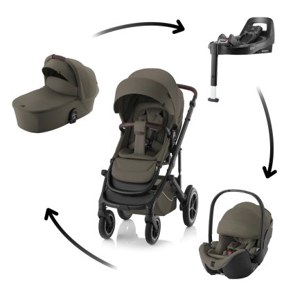 BRITAX Set kočík Smile 5Z + hlboká korba + autosedačka Baby-Safe PRO + Vario Base 5Z Lux, Urban Olive