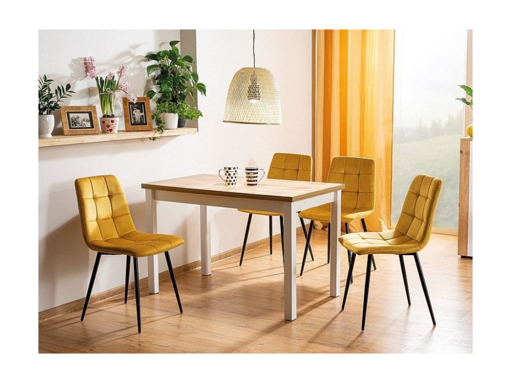 Jedálenský stôl a stoličky v horčicovej farbe od mojnabytok