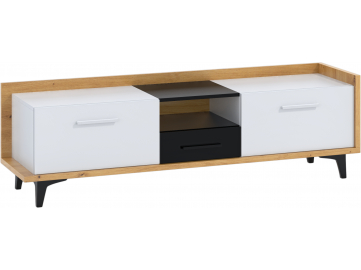 prakticky TV stolik BOX 09 2D1S, v modernom dizajne dub artisan / biela / cierna