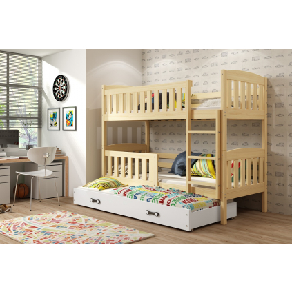 Detská poschodová posteľ s prístelkou KUBUŠ 3 | borovica