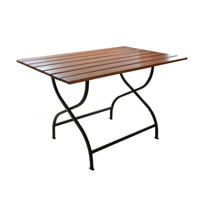 Drevený skladací stôl WEEKEND v hnedej farbe s kovovou kostrou