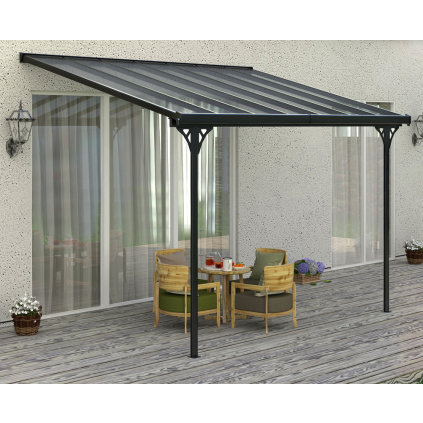 Záhradná hliníková pergola BRUCE F s polykarbonátom vo veľkosti 436 x 305cm na terase