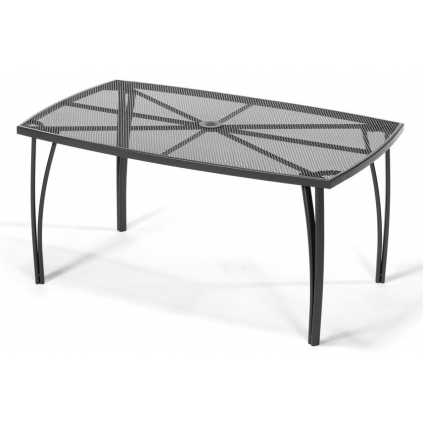 Kovový záhradný stôl ZWMT-24 s drôtenou vrchnou doskou obdĺžnikového tvaru.