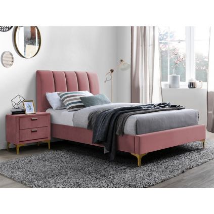 Pohodlná čalúnená manželská posteľ MIRAGE VELVET, v dokonalom ružovom prevedení