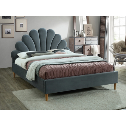 Výnimočná manželská posteľ SANTANA VELVET, v modernom sivom prevedení a so zaujímavo prešívaným čelom postele