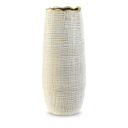 dizajnová keramická váza SELMA v bielej farbe so zlatými prvkami