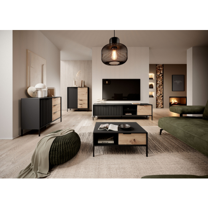 Moderný čierny nábytok Marion s dubovou farbou