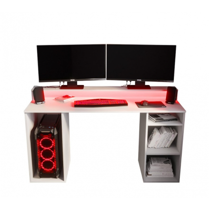 biely pisaci stolik gamer 1 led cervene