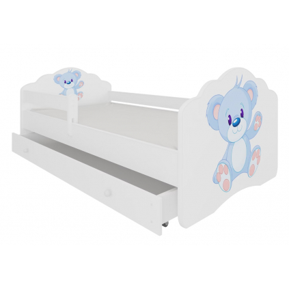 jednolozkova postel casimo biela so zabranou a uloznym priestorom modry macko