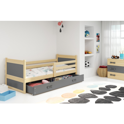 moderna detska jednolozkova postel s uloznym priestorom RICO BOROVICA SIVA