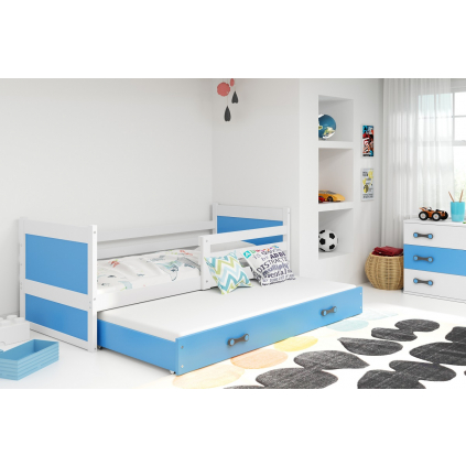 detska jednolozkova postel s pristelkou RICO 2 BIELA MODRA
