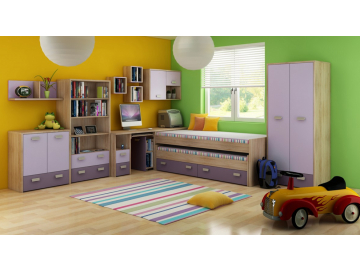 Praktická detská izba KITTY 1, vo farebnom vzhľade dub sonoma / fialová
