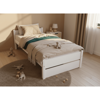 biela drevena postel pola biela 90x200cm