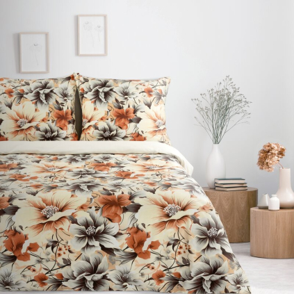 Obliečky na jednolôžko NIKA 51 | krémová/kvety 140 x 200 cm