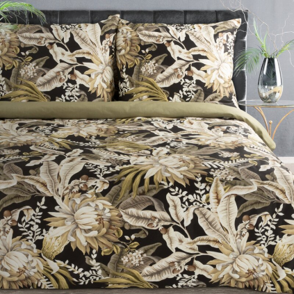 Obliečky na jednolôžko DIVA 22 | čierna/kvety 140 x 200 cm