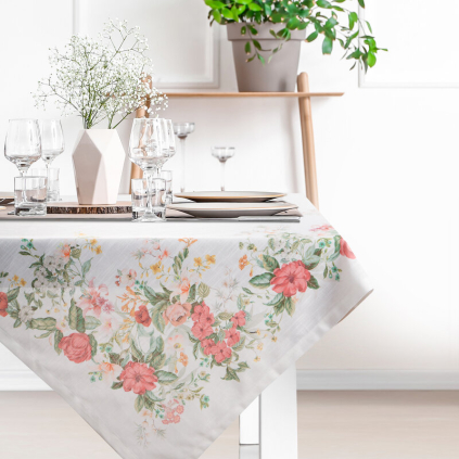 Obrus SUMMER 12 | prírodná/ružové kvety 90 x 90 cm