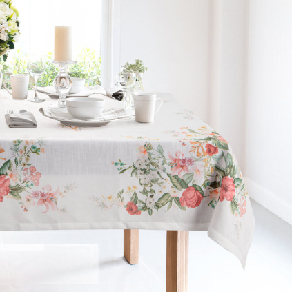 Obrus SUMMER 12 | prírodná/ružové kvety 140 x 240 cm