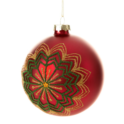 Vianočná dekorácia GUĽA 487B | sklenená červená/zelená  10 cm