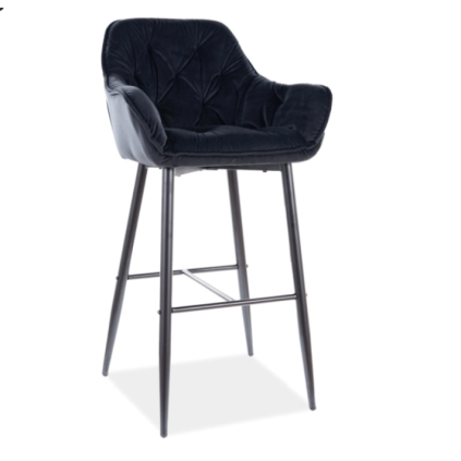 Moderná barová stolička CHERRY H 1 VELVET, v nadčasovom čiernom prevedení