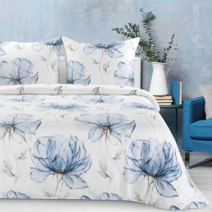 Obliečky na dvojlôžko SPRING 34 | biela/modrá 220 x 200 cm