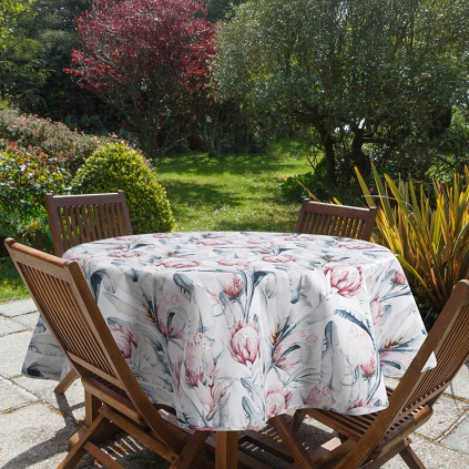 Záhradný okrúhly obrus GARDEN 32E | biela/modrá 150 cm