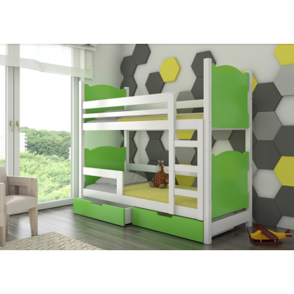 detska poschodova postel maraba s uloznym priestorom biela zelena