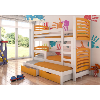 detska poschodova postel soria s pristelkou biela oranzova