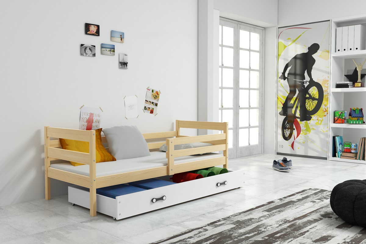 E-shop BMS Detská jednolôžková posteľ s úložným priestorom ERYK | borovica Farba: Borovica / biela, Rozmer.: 190 x 80 cm