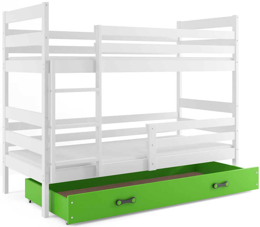 E-shop BMS Detská poschodová posteľ ERYK | biela Farba: biela / zelená, Rozmer.: 160 x 80 cm