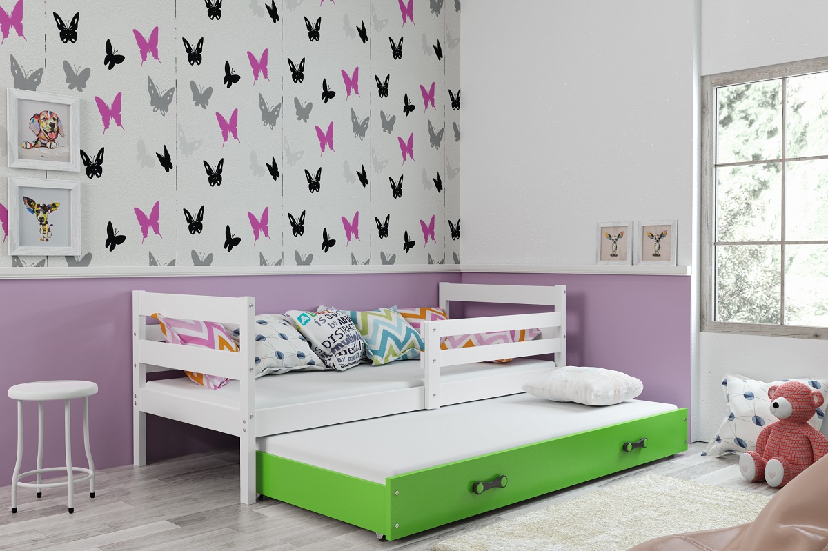 BMS Detská posteľ s prístelkou ERYK 2 | biela Farba: biela / zelená, Rozmer.: 190 x 80 cm