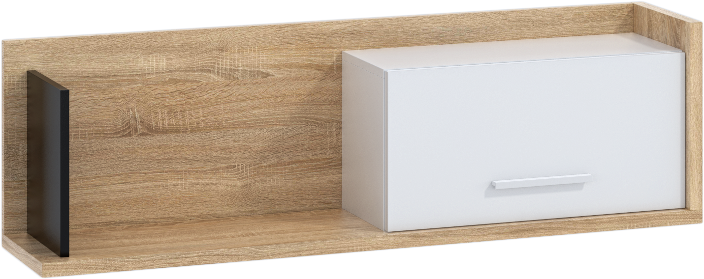 E-shop ArtCross Polica so skrinkou BOX-11 Farba: dub sonoma svetlá / biela / čierna 