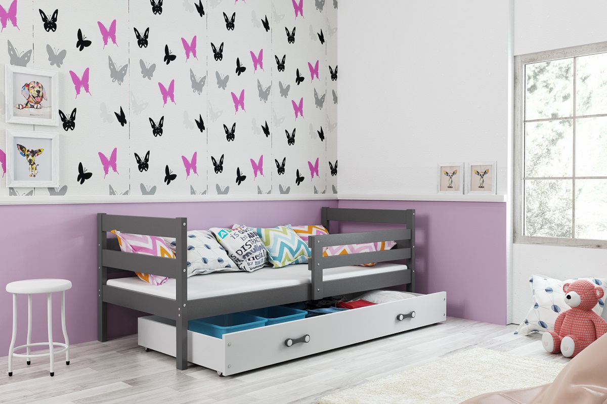 E-shop BMS Detská jednolôžková posteľ ERYK | sivá Farba: Sivá / biela, Rozmer.: 190 x 80 cm