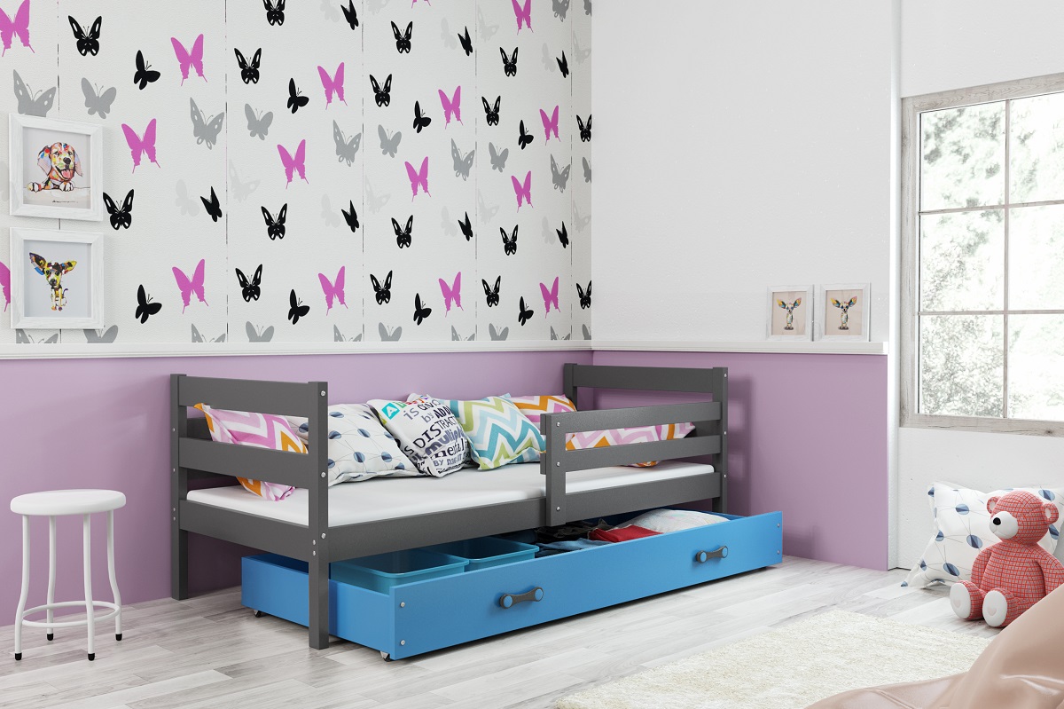E-shop BMS Detská jednolôžková posteľ ERYK | sivá Farba: Sivá / Modrá, Rozmer.: 190 x 80 cm
