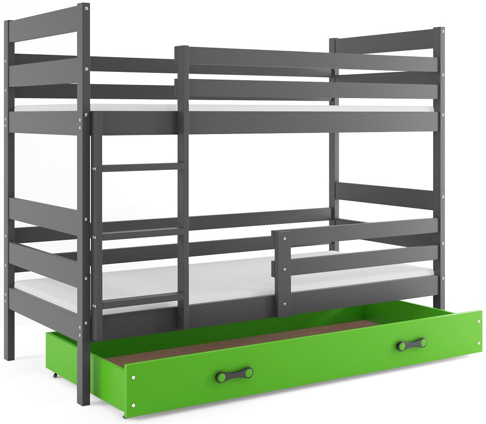E-shop BMS Detská poschodová posteľ ERYK | sivá Farba: Sivá / zelená, Rozmer.: 200 x 90 cm